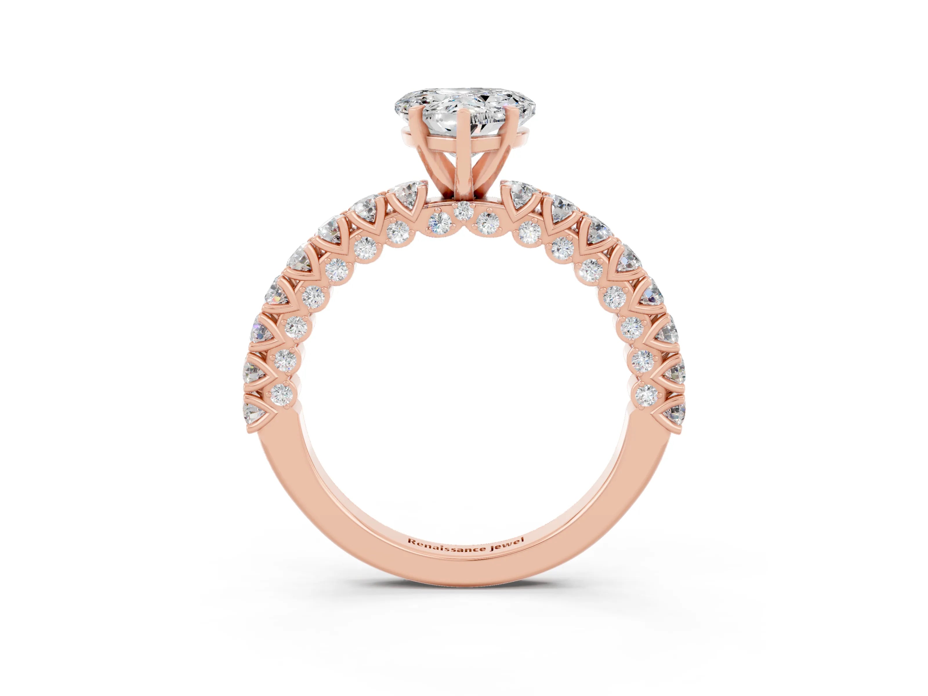 Rose gold Heart Cut Diamond Pavé Band Solitaire Ring with Prong Setting_3