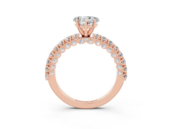 Rose gold Heart Cut Diamond Pavé Band Solitaire Ring with Prong Setting