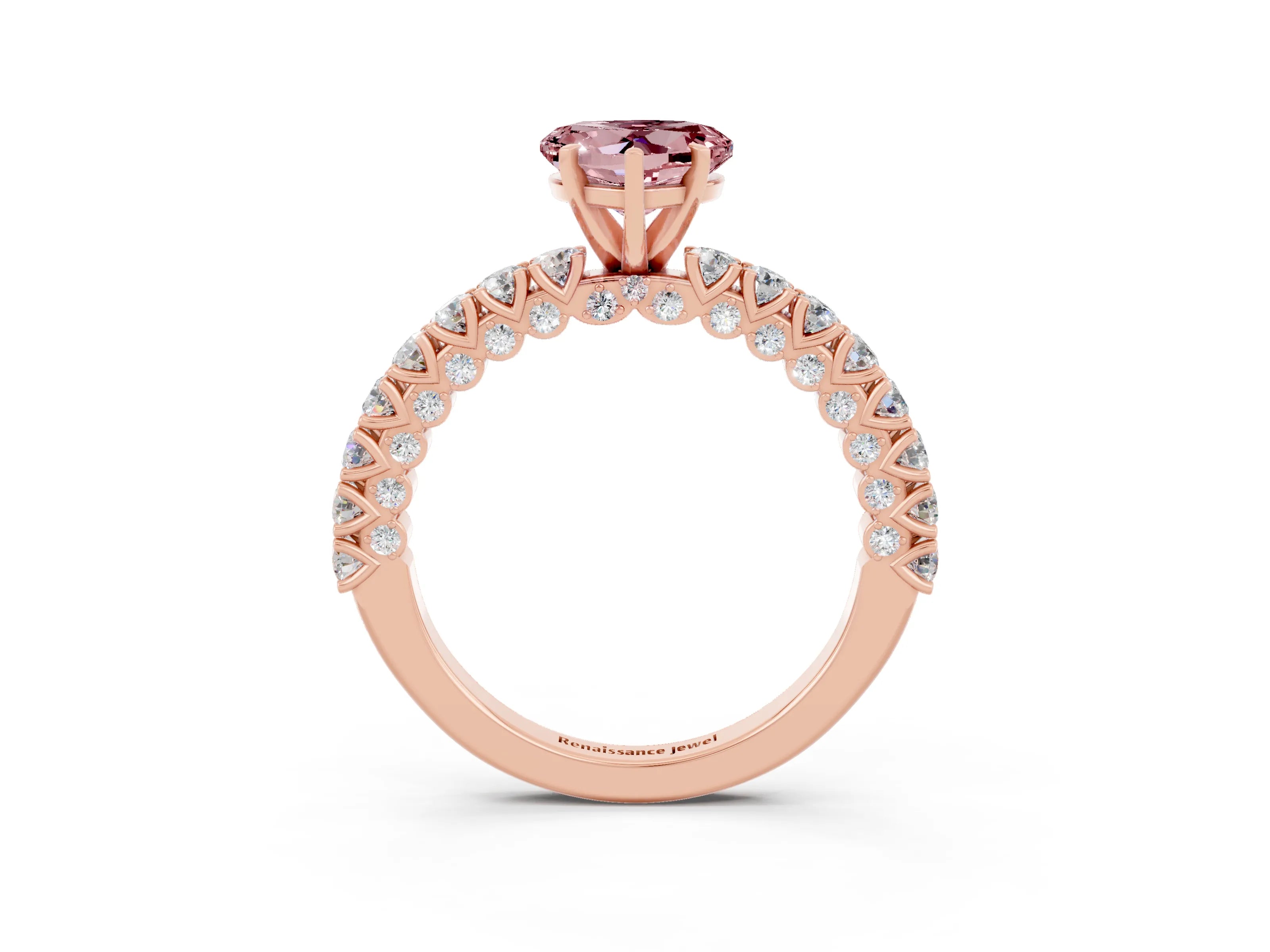 Rose gold Heart Cut Diamond Pavé Band Solitaire Ring with Prong Setting_3