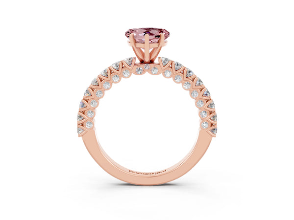 Rose gold Heart Cut Diamond Pavé Band Solitaire Ring with Prong Setting
