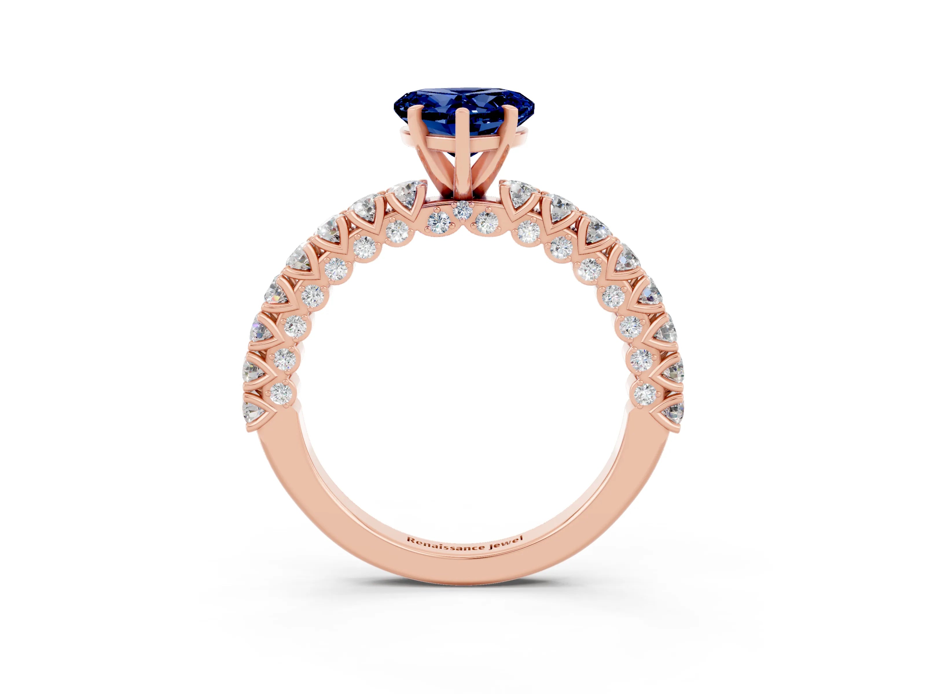 Rose gold Heart Cut Diamond Pavé Band Solitaire Ring with Prong Setting_3