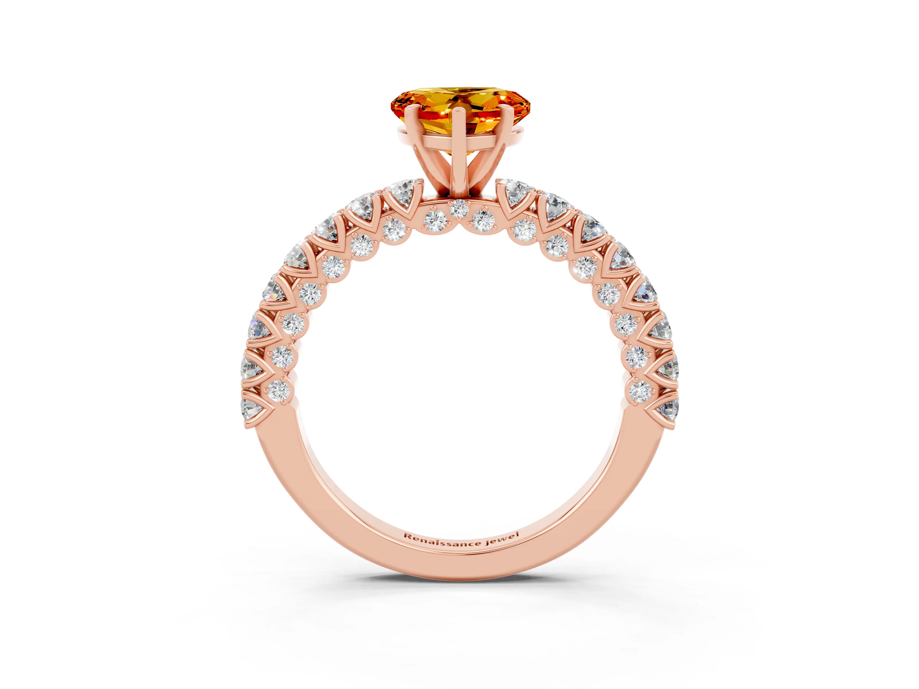 Rose gold Heart Cut Diamond Pavé Band Solitaire Ring with Prong Setting_3