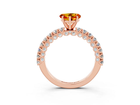 Rose gold Heart Cut Diamond Pavé Band Solitaire Ring with Prong Setting_3
