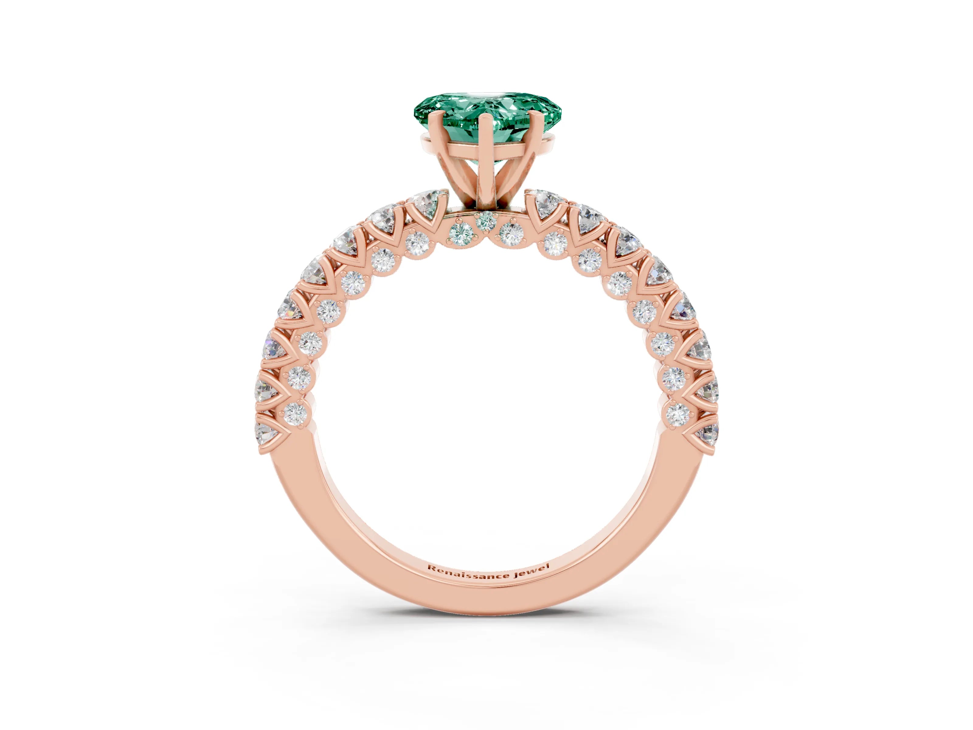 Rose gold Heart Cut Diamond Pavé Band Solitaire Ring with Prong Setting_3