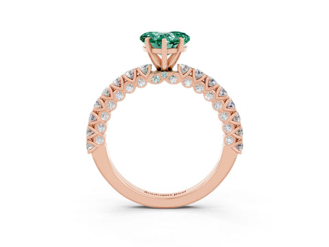 Rose gold Heart Cut Diamond Pavé Band Solitaire Ring with Prong Setting_3