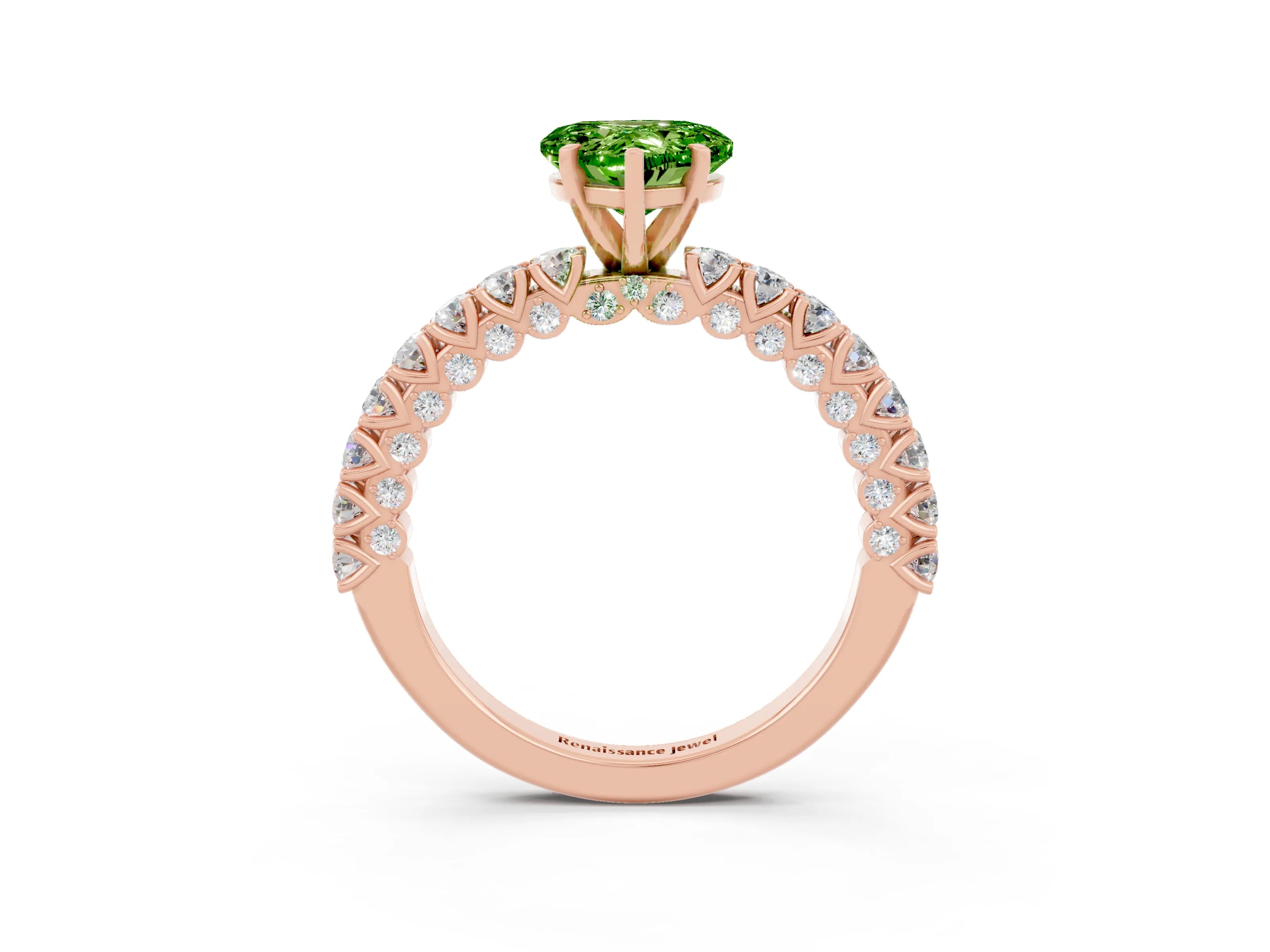 Rose gold Heart Cut Diamond Pavé Band Solitaire Ring with Prong Setting_3