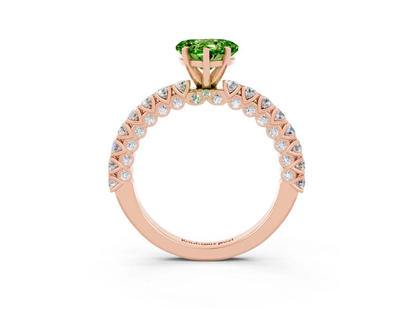 Rose gold Heart Cut Diamond Pavé Band Solitaire Ring with Prong Setting