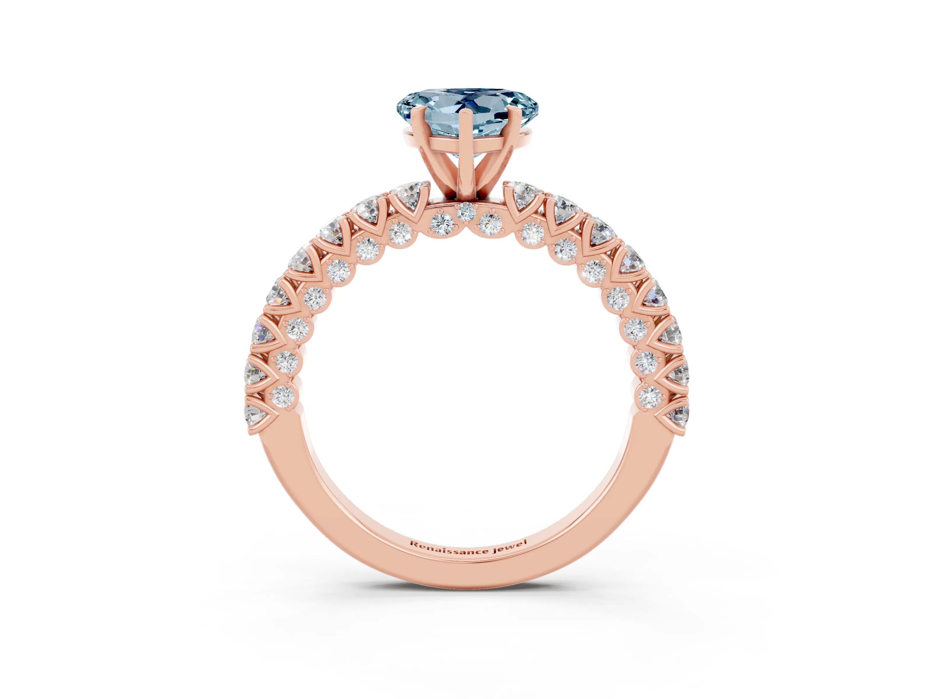 Rose gold Heart Cut Diamond Pavé Band Solitaire Ring with Prong Setting_3