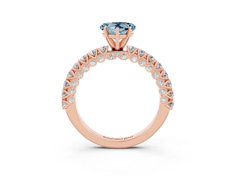 Rose gold Heart Cut Diamond Pavé Band Solitaire Ring with Prong Setting_3
