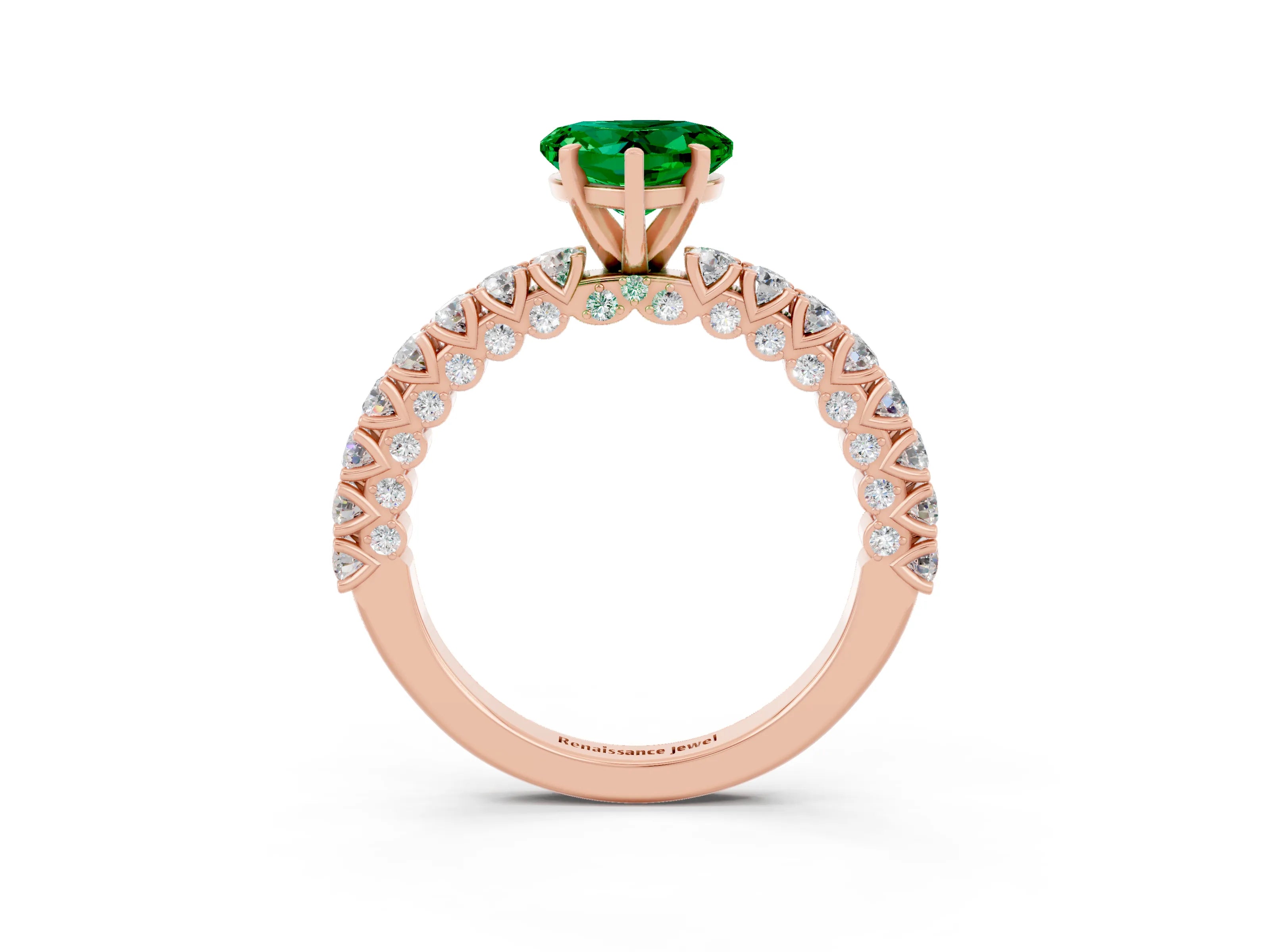 Rose gold Heart Cut Diamond Pavé Band Solitaire Ring with Prong Setting_3