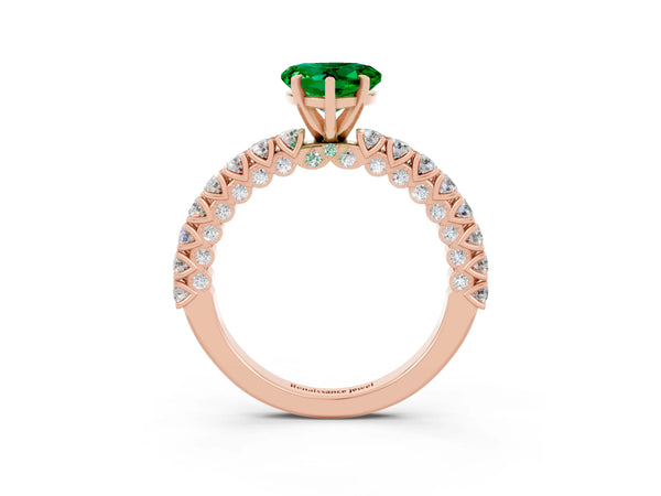 Rose gold Heart Cut Diamond Pavé Band Solitaire Ring with Prong Setting
