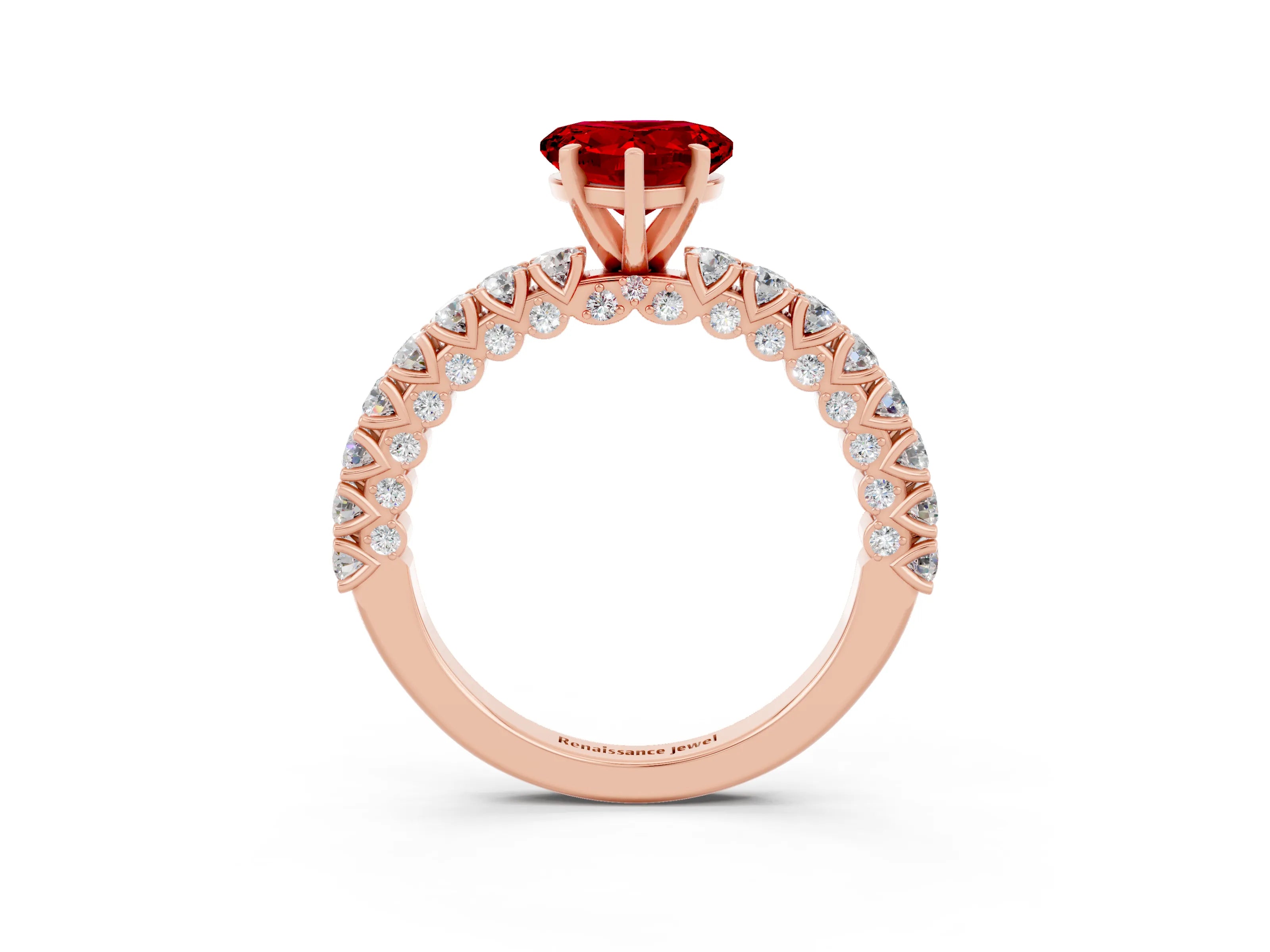 Rose gold Heart Cut Diamond Pavé Band Solitaire Ring with Prong Setting_3