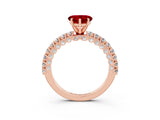 Rose gold Heart Cut Diamond Pavé Band Solitaire Ring with Prong Setting_3