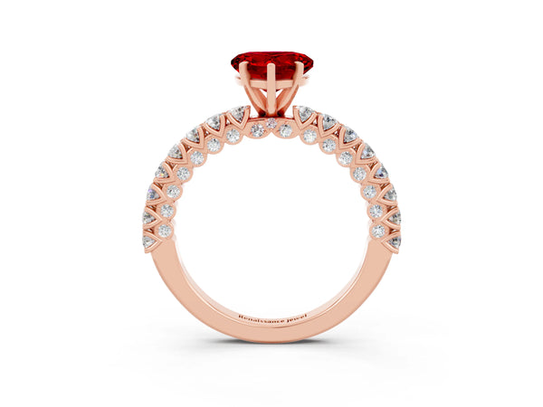 Rose gold Heart Cut Diamond Pavé Band Solitaire Ring with Prong Setting