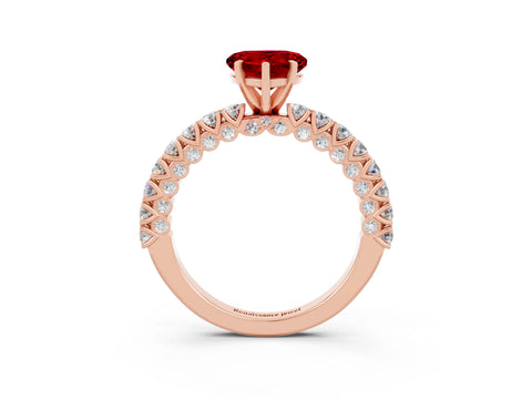 Rose gold Heart Cut Diamond Pavé Band Solitaire Ring with Prong Setting_3