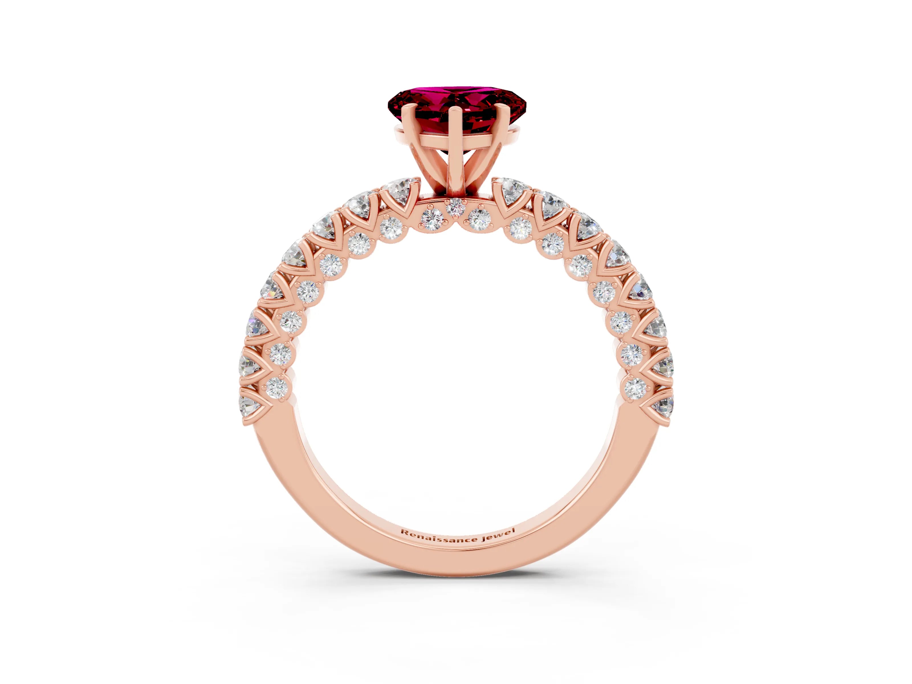 Rose gold Heart Cut Diamond Pavé Band Solitaire Ring with Prong Setting_3