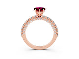 Rose gold Heart Cut Diamond Pavé Band Solitaire Ring with Prong Setting_3