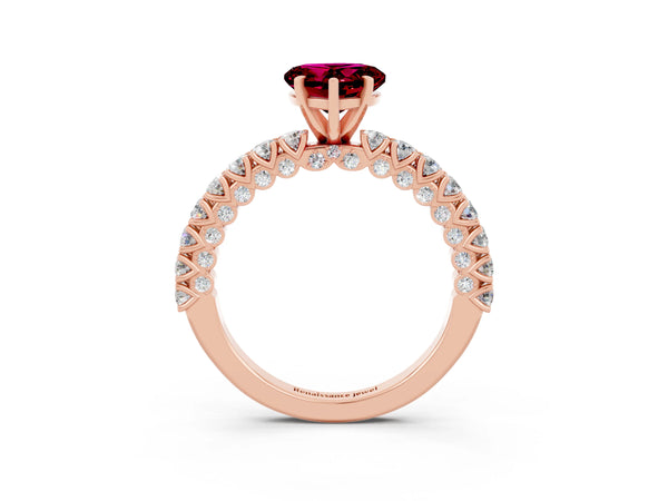 Rose gold Heart Cut Diamond Pavé Band Solitaire Ring with Prong Setting
