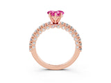 Rose gold Heart Cut Diamond Pavé Band Solitaire Ring with Prong Setting_3
