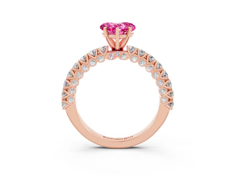 Rose gold Heart Cut Diamond Pavé Band Solitaire Ring with Prong Setting_3