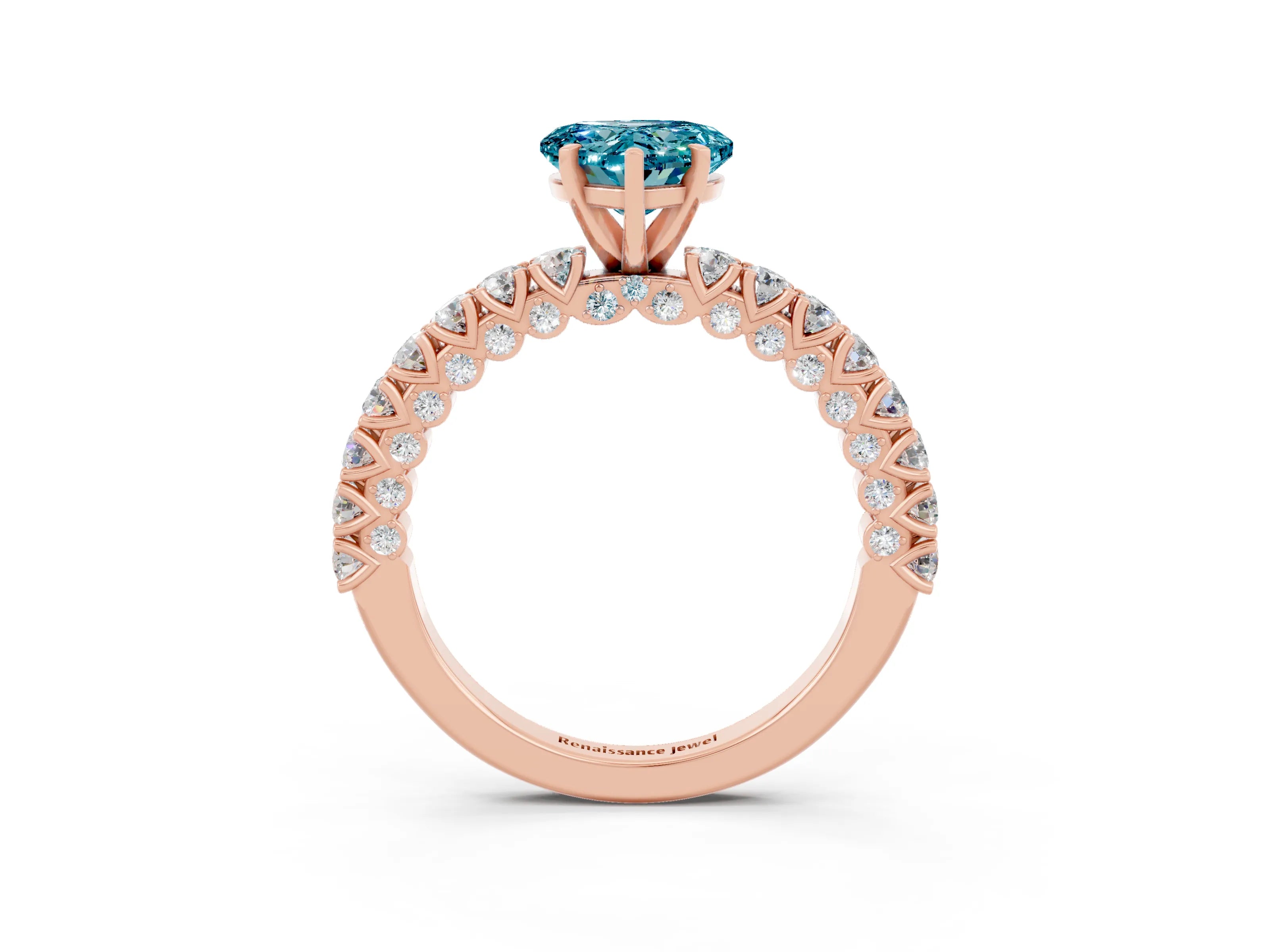 Rose gold Heart Cut Diamond Pavé Band Solitaire Ring with Prong Setting_3