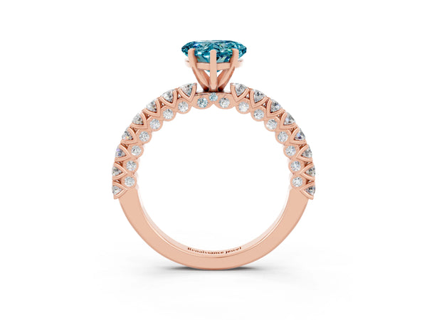 Rose gold Heart Cut Diamond Pavé Band Solitaire Ring with Prong Setting