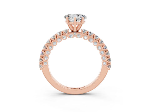 Rose gold Heart Cut Diamond Pavé Band Solitaire Ring with Prong Setting_3