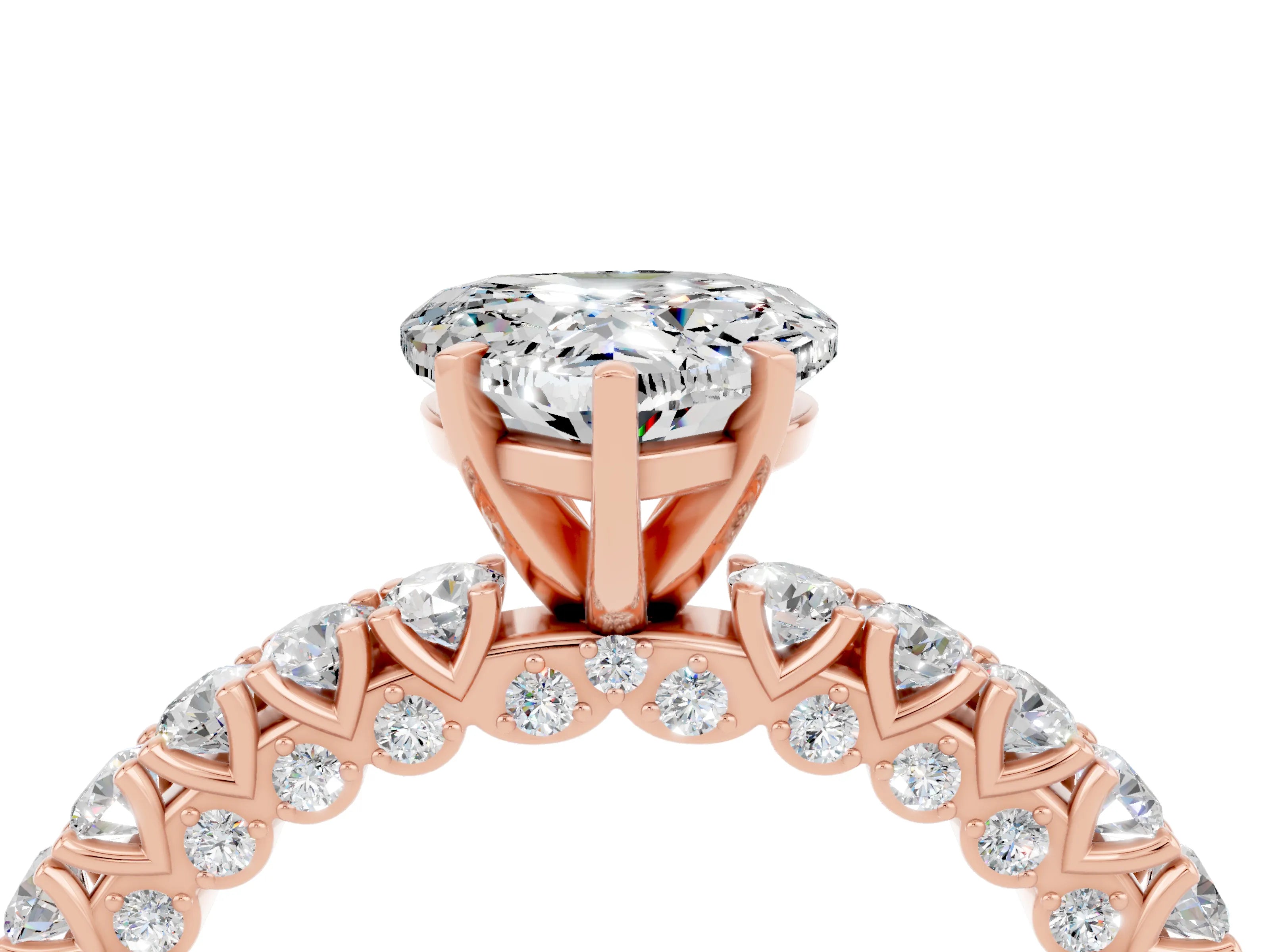 Rose gold Heart Cut Diamond Pavé Band Solitaire Ring with Prong Setting_4