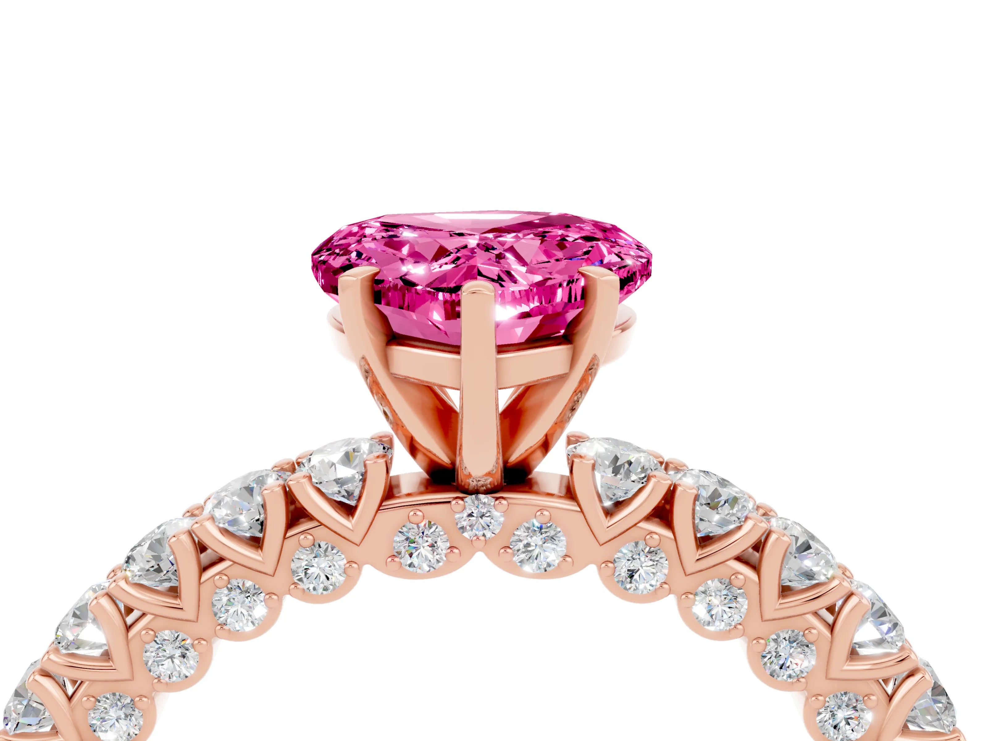 Rose gold Heart Cut Diamond Pavé Band Solitaire Ring with Prong Setting_4