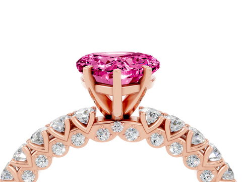 Rose gold Heart Cut Diamond Pavé Band Solitaire Ring with Prong Setting_4