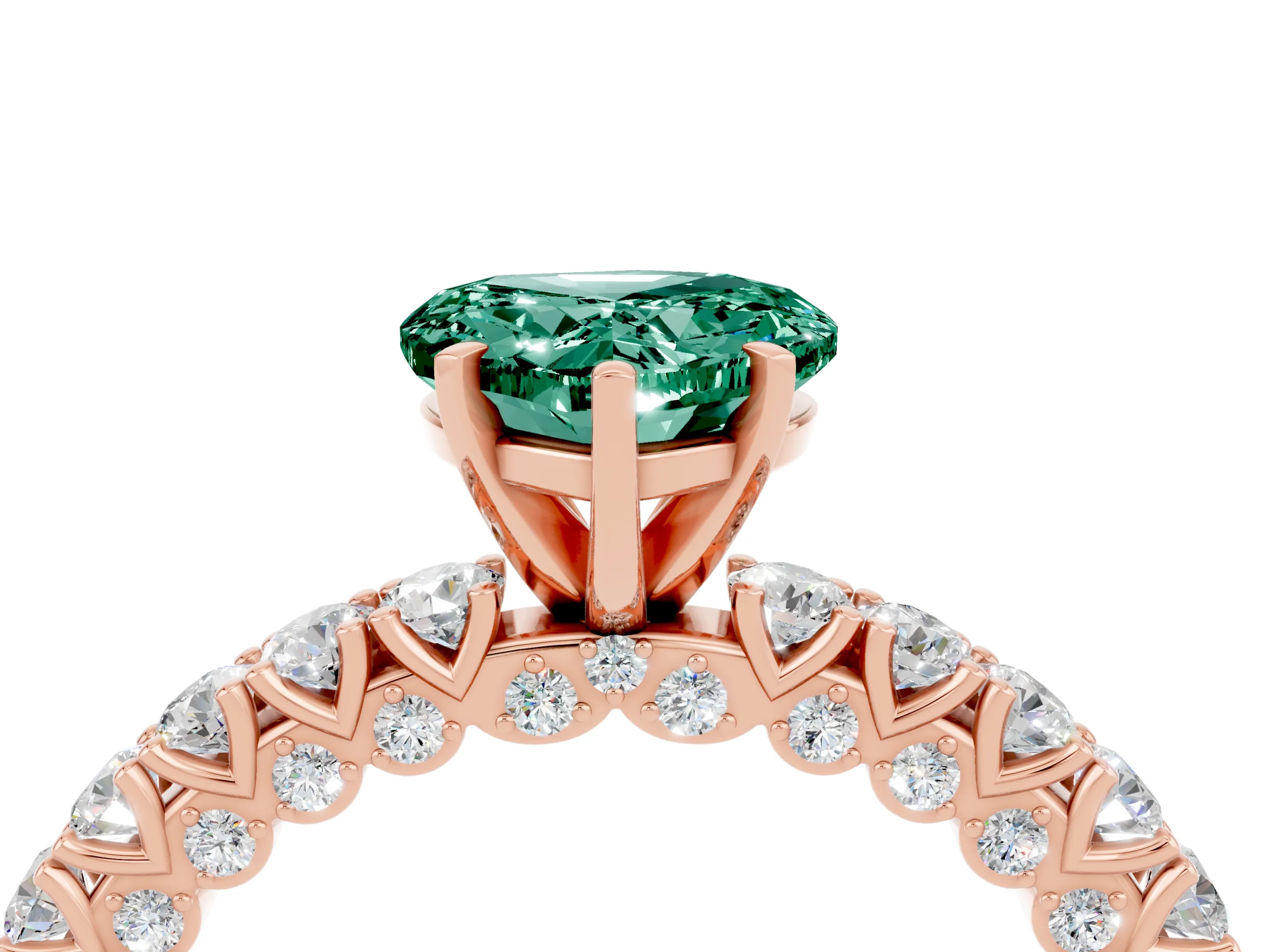 Rose gold Heart Cut Diamond Pavé Band Solitaire Ring with Prong Setting_4