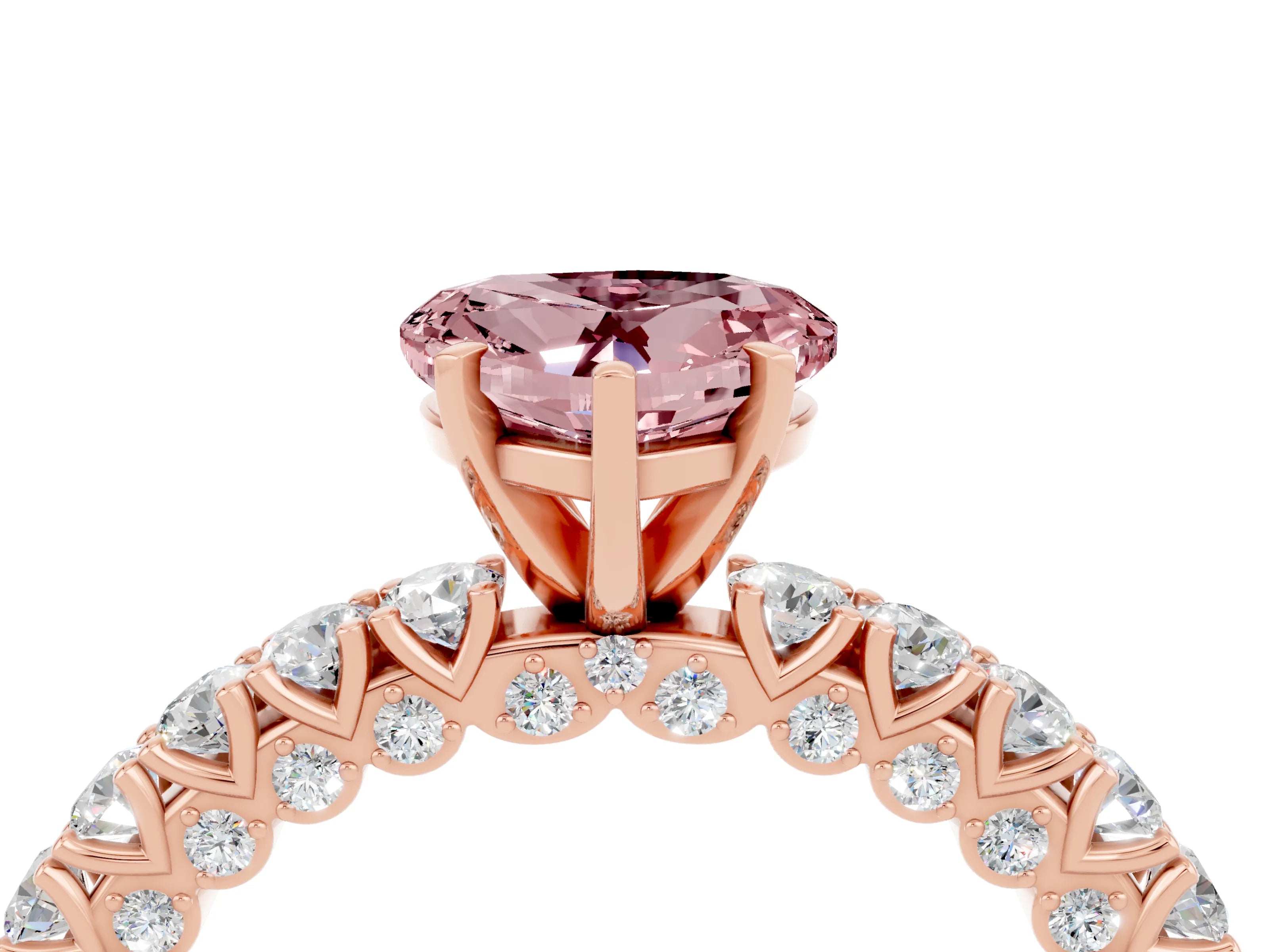 Rose gold Heart Cut Diamond Pavé Band Solitaire Ring with Prong Setting_4