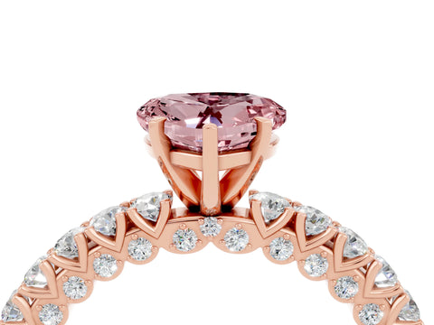 Rose gold Heart Cut Diamond Pavé Band Solitaire Ring with Prong Setting_4