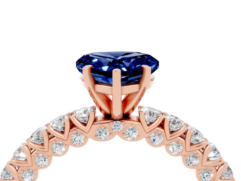 Rose gold Heart Cut Diamond Pavé Band Solitaire Ring with Prong Setting_4