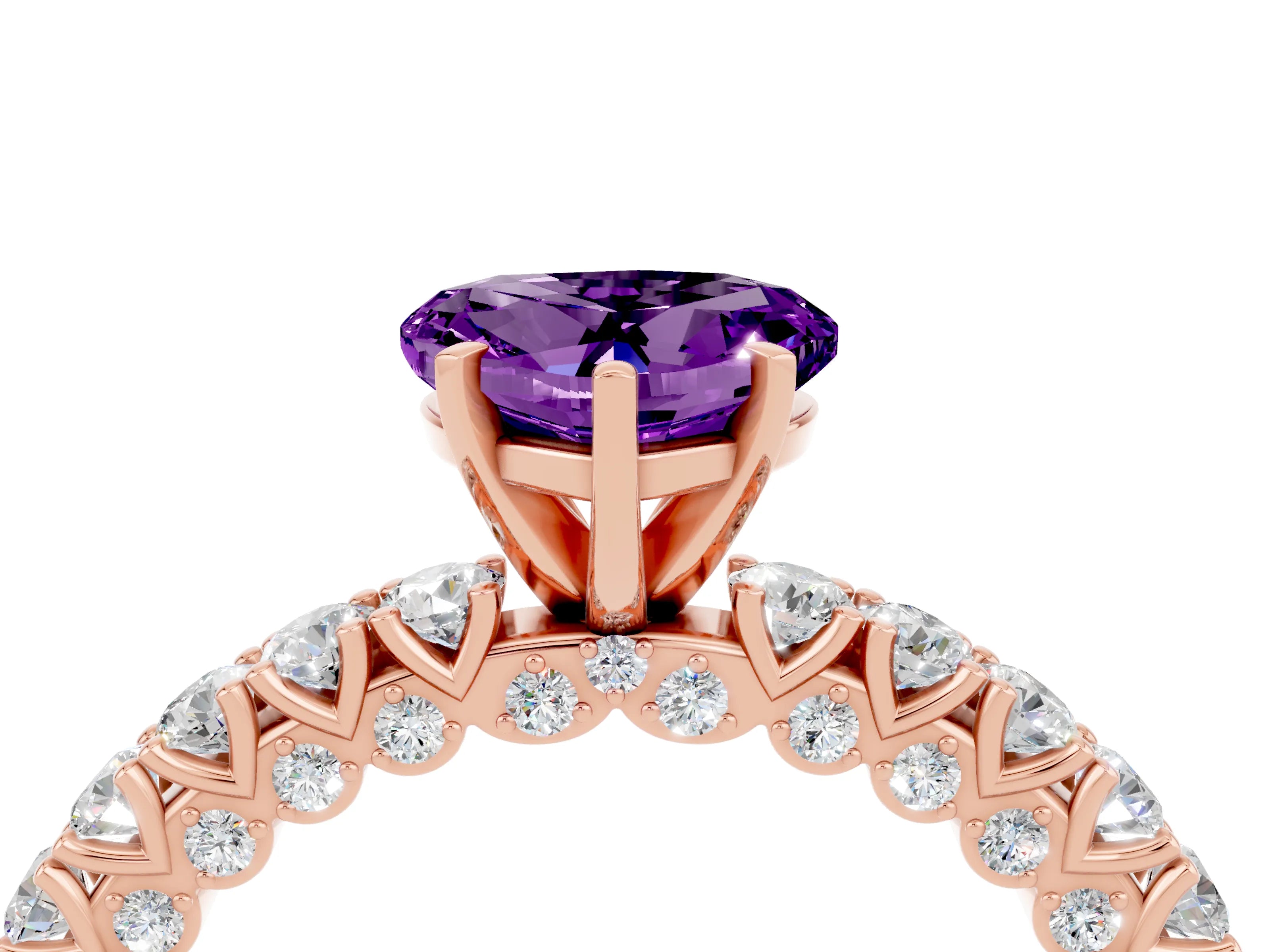Rose gold Heart Cut Diamond Pavé Band Solitaire Ring with Prong Setting_4