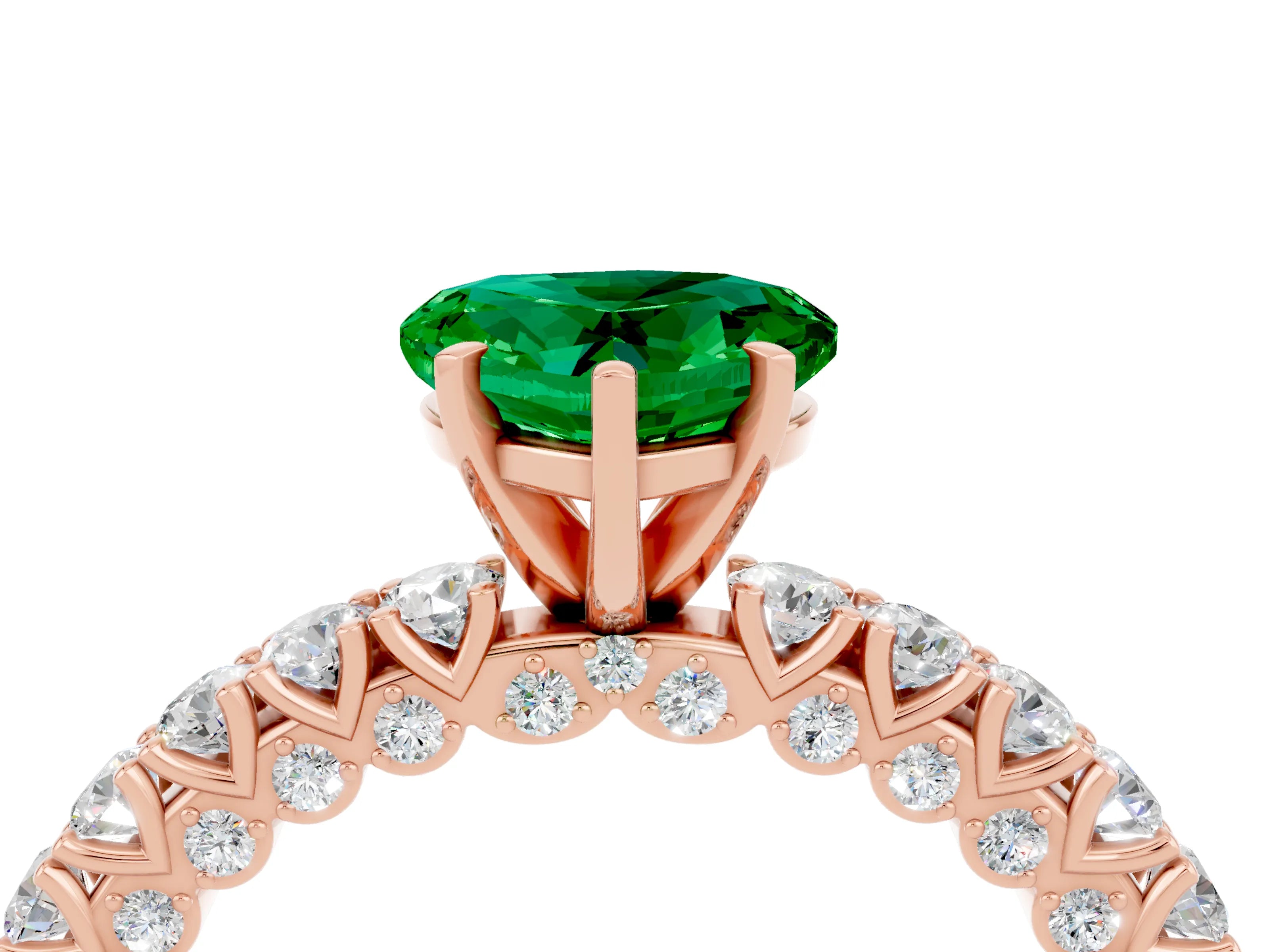 Rose gold Heart Cut Diamond Pavé Band Solitaire Ring with Prong Setting_4