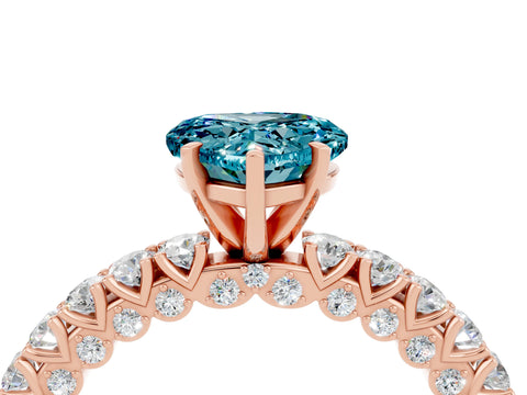 Rose gold Heart Cut Diamond Pavé Band Solitaire Ring with Prong Setting_4
