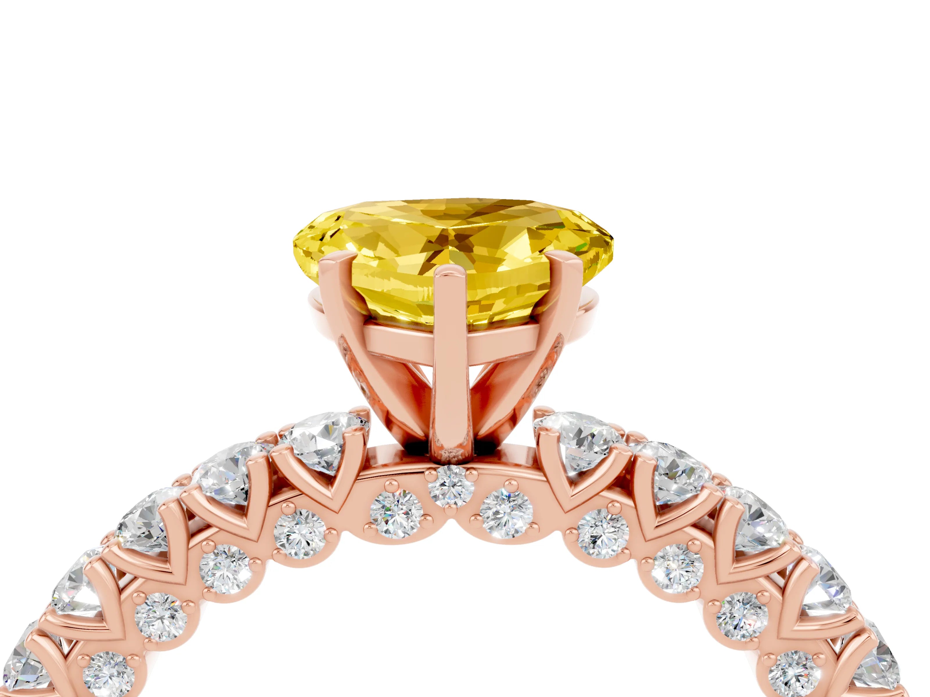 Rose gold Heart Cut Diamond Pavé Band Solitaire Ring with Prong Setting_4