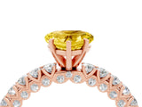 Rose gold Heart Cut Diamond Pavé Band Solitaire Ring with Prong Setting_4