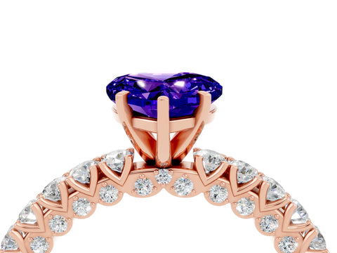 Rose gold Heart Cut Diamond Pavé Band Solitaire Ring with Prong Setting_4