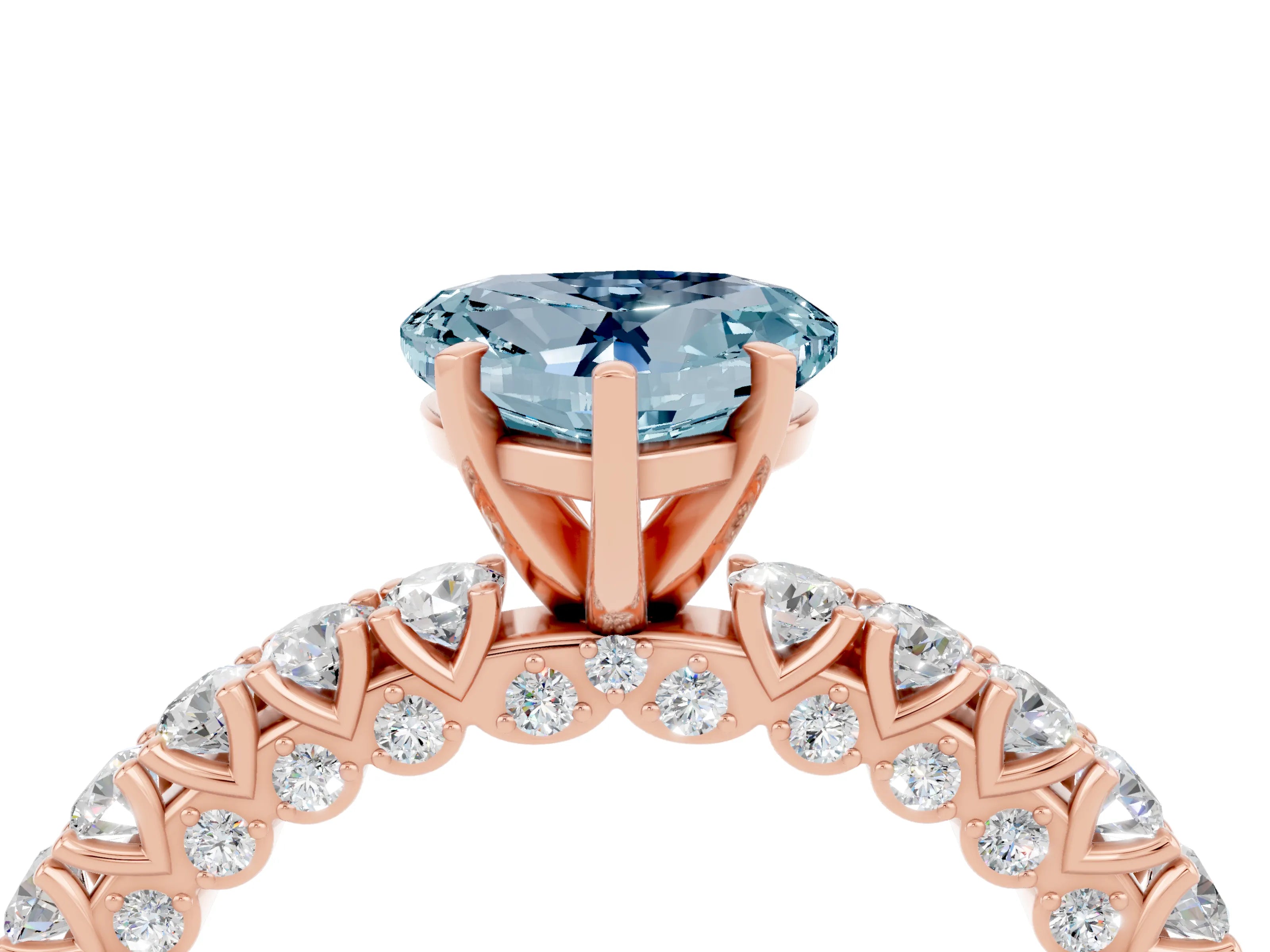 Rose gold Heart Cut Diamond Pavé Band Solitaire Ring with Prong Setting_4