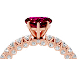 Rose gold Heart Cut Diamond Pavé Band Solitaire Ring with Prong Setting_4