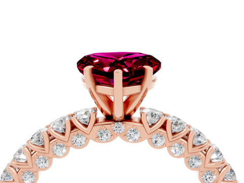 Rose gold Heart Cut Diamond Pavé Band Solitaire Ring with Prong Setting_4