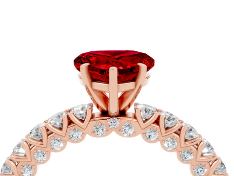 Rose gold Heart Cut Diamond Pavé Band Solitaire Ring with Prong Setting_4