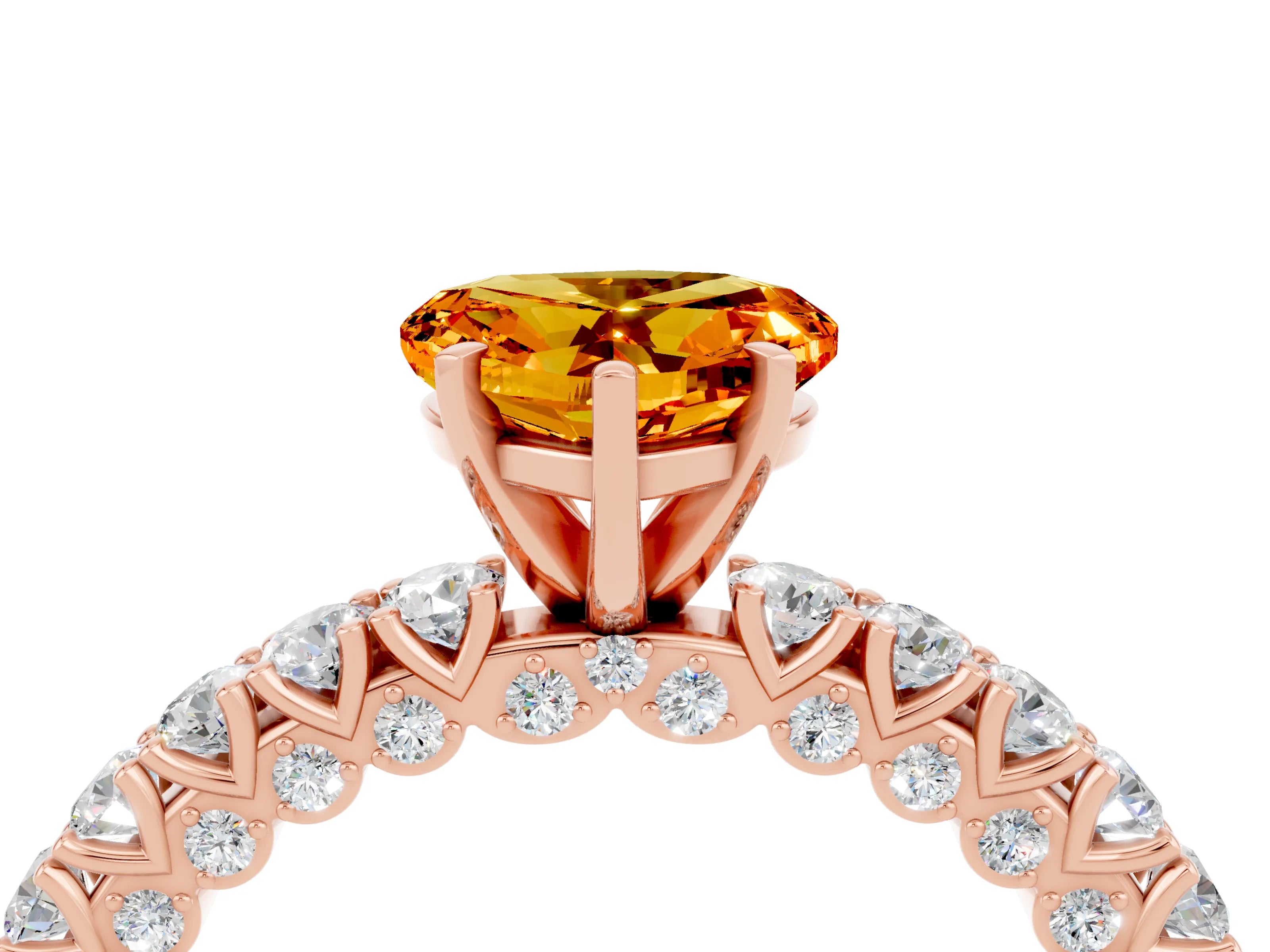 Rose gold Heart Cut Diamond Pavé Band Solitaire Ring with Prong Setting_4