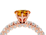 Rose gold Heart Cut Diamond Pavé Band Solitaire Ring with Prong Setting_4