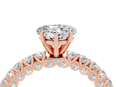 Rose gold Heart Cut Diamond Pavé Band Solitaire Ring with Prong Setting_4