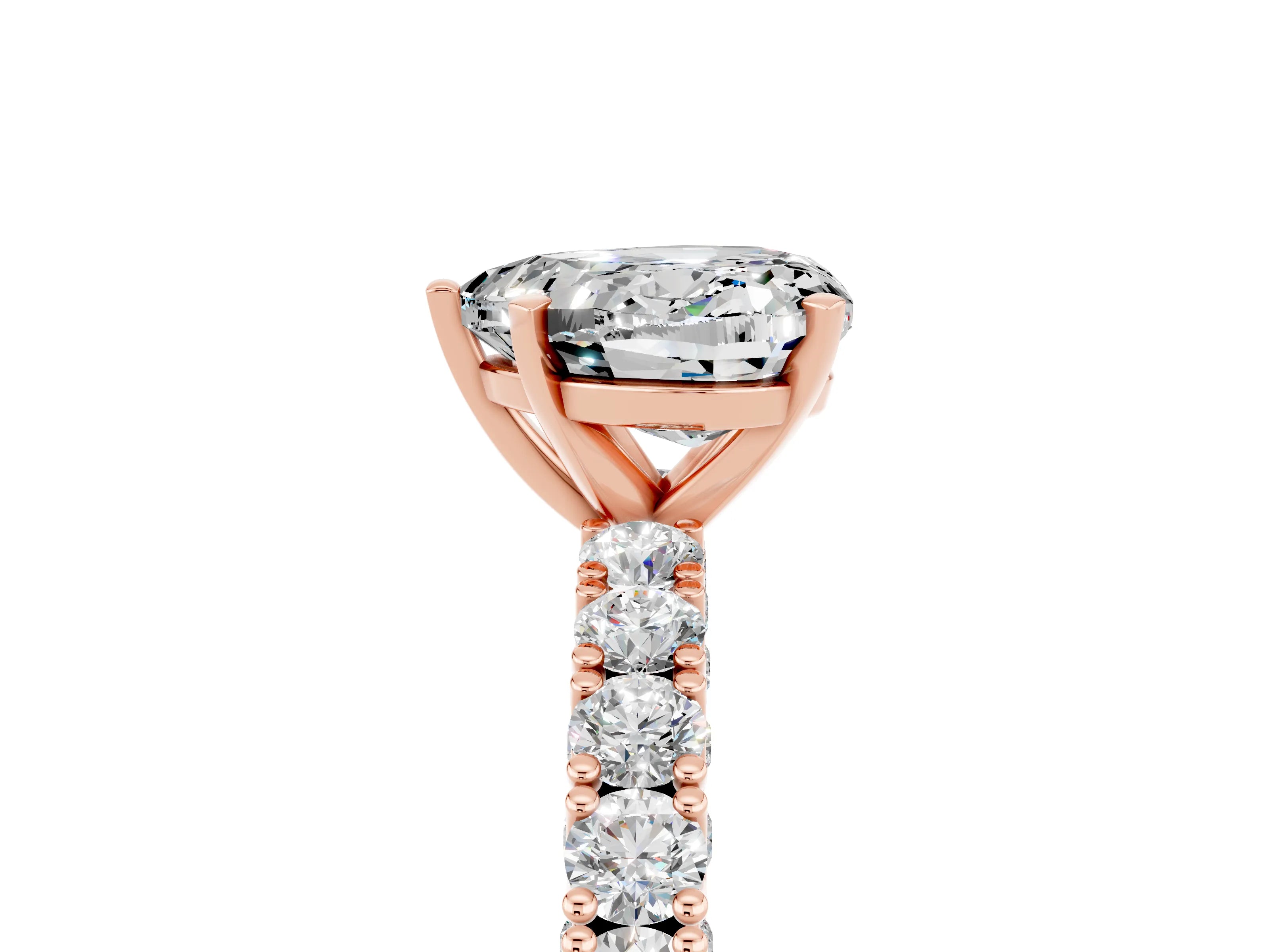 Rose gold Heart Cut Diamond Pavé Band Solitaire Ring with Prong Setting_5