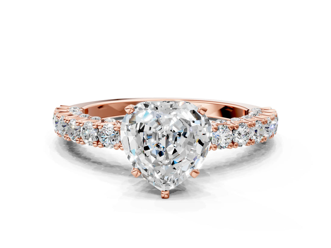 Rose gold Heart Cut Diamond Pavé Band Solitaire Ring with Prong Setting_50