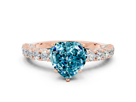 Rose gold Heart Cut Diamond Pavé Band Solitaire Ring with Prong Setting
